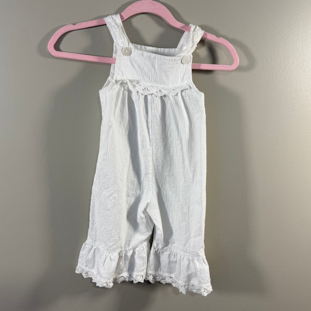 La Jenns White Cotton Eyelet Lace Ruffle Romper Jumper 24 Months Vintage Style